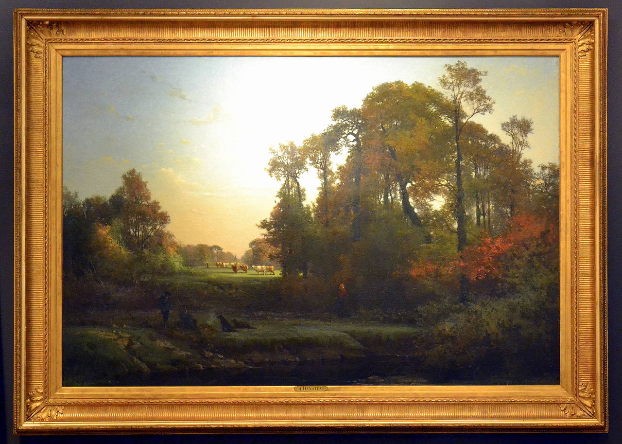 Pastoral Scene with Herdsmen, Cattle and Dogs - Academic Painting by Hector Charles Auguste Octave Constance Hanoteau