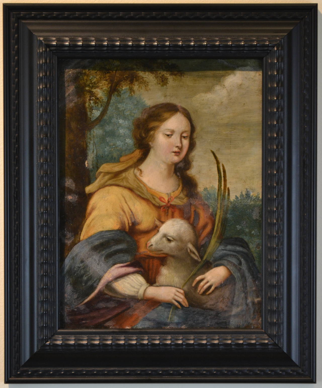 Unknown Figurative Painting - Saint Agnes of Rome with a Lamb