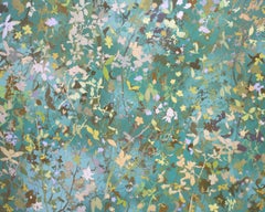 'Birdlands Cherry Blossom' - oil painting, landscape, botanical, layered, green