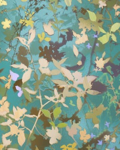 'Birdlands Cherry Blossom' - oil painting, landscape, botanical, layered, green