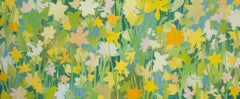 « Jonquilles » - paysage naturaliste, botanique, en couches, huile, jaune