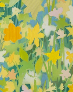 « Jonquilles » - paysage naturaliste, botanique, en couches, huile, jaune