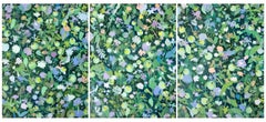'Lightning Bugs' - naturalist landscape, botanical, layered, oil painting, blue
