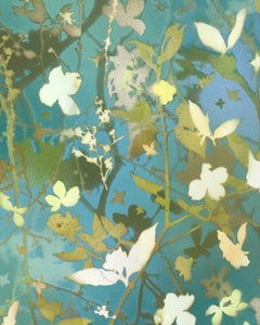 « Birdlands Spring I » - paysage naturaliste, botanique, en couches, turquoise