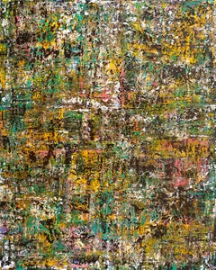 'After the Drylands' - colorful abstract painting, layered, impasto, yellow