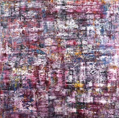 „The Awareness of Elsewhere“ – farbenfrohes abstraktes Gemälde, vielschichtig, Impasto-Technik, rosa