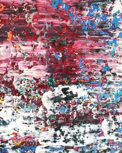 „The Awareness of Elsewhere“ – farbenfrohes abstraktes Gemälde, vielschichtig, Impasto-Technik, rosa