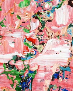 "Dove fiorisce il delfinio II" - dipinto astratto colorato, a strati, rosso