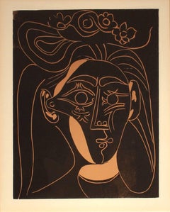 "Jacqueline au Chapeau à Fleurs I" - Picasso Linocut - Modern Art - Cubism