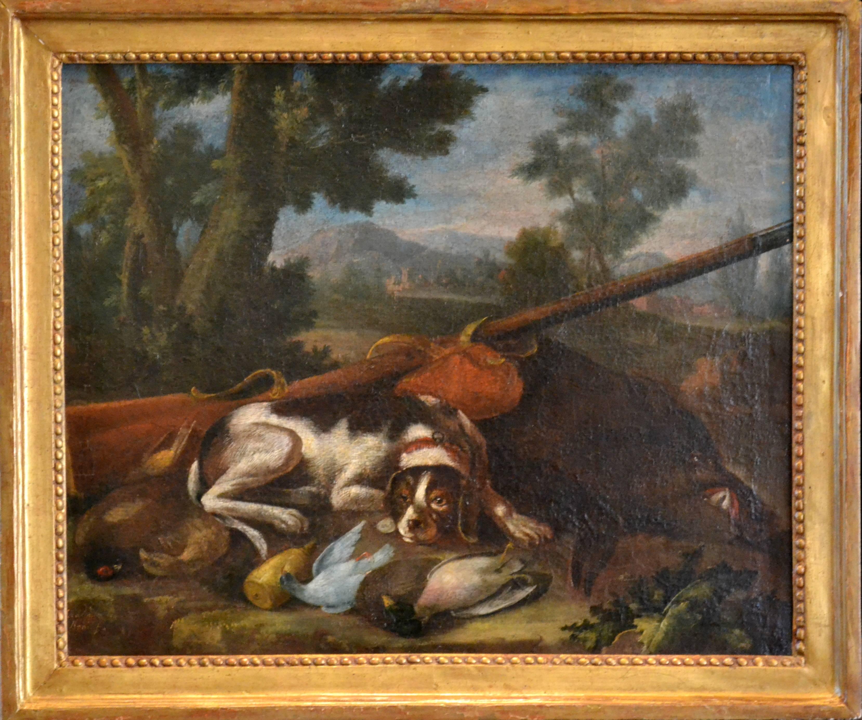 Jagdhund mit Jagd – Painting von Giacomo Nani