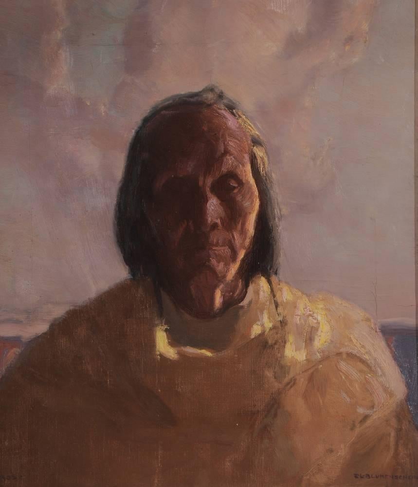 Ernest Leonard Blumenschein Figurative Painting - Portrait of a Native American Pueblo Elder