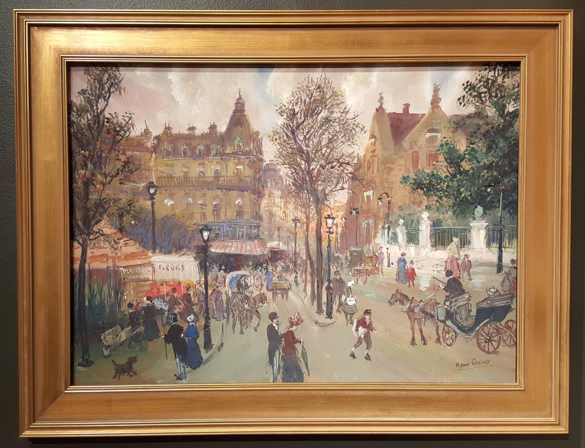 Parisian Street Scene - Painting by Henri Grenier