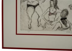 "Fitting Room at Loehmanns" artist proof of an etching by artist Helen Frank