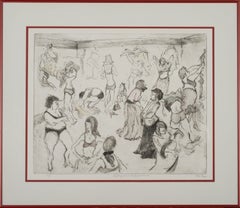 "Fitting Room at Loehmanns" artist proof of an etching by artist Helen Frank