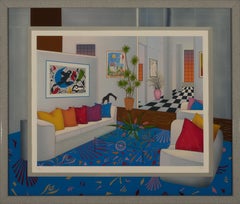 Litografia/serigrafia a colori firmata "Interior With Miro" di François "Fanch" Ledan