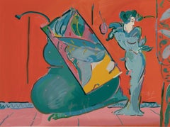 « Lady on Red with Floating Vase », sérigraphie sur papier encadrée de l'artiste Peter Max.