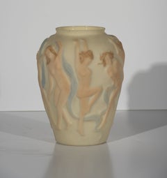 Phoenix Consolidated Glass "Dancing Nudes and Satyr" frosted glass vase
