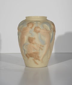 Phoenix Consolidated Glass "Dancing Nudes and Satyr" frosted glass vase