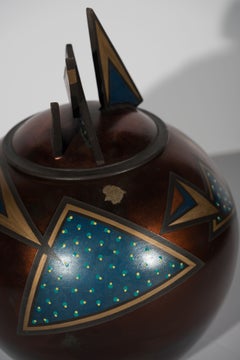 1989 Raku copper glazed lidded pot by Louis and Christine Colombarini
