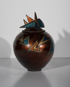 1989 Raku copper glazed lidded pot by Louis and Christine Colombarini