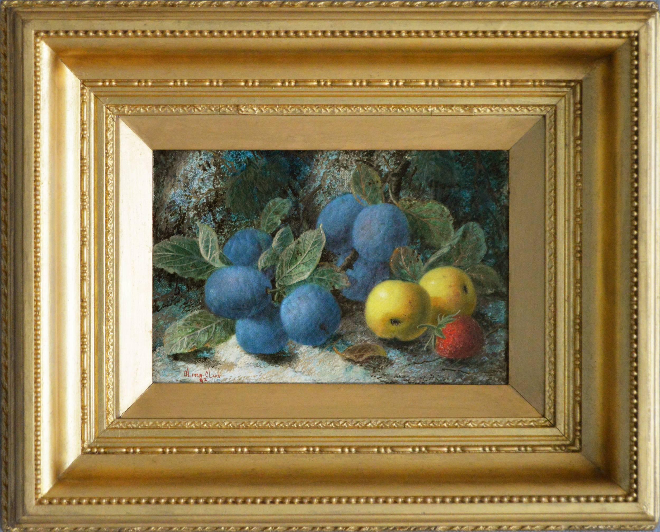19th Century pair of still life oil paintings of fruit and flowers - Victorian Painting by Oliver Clare
