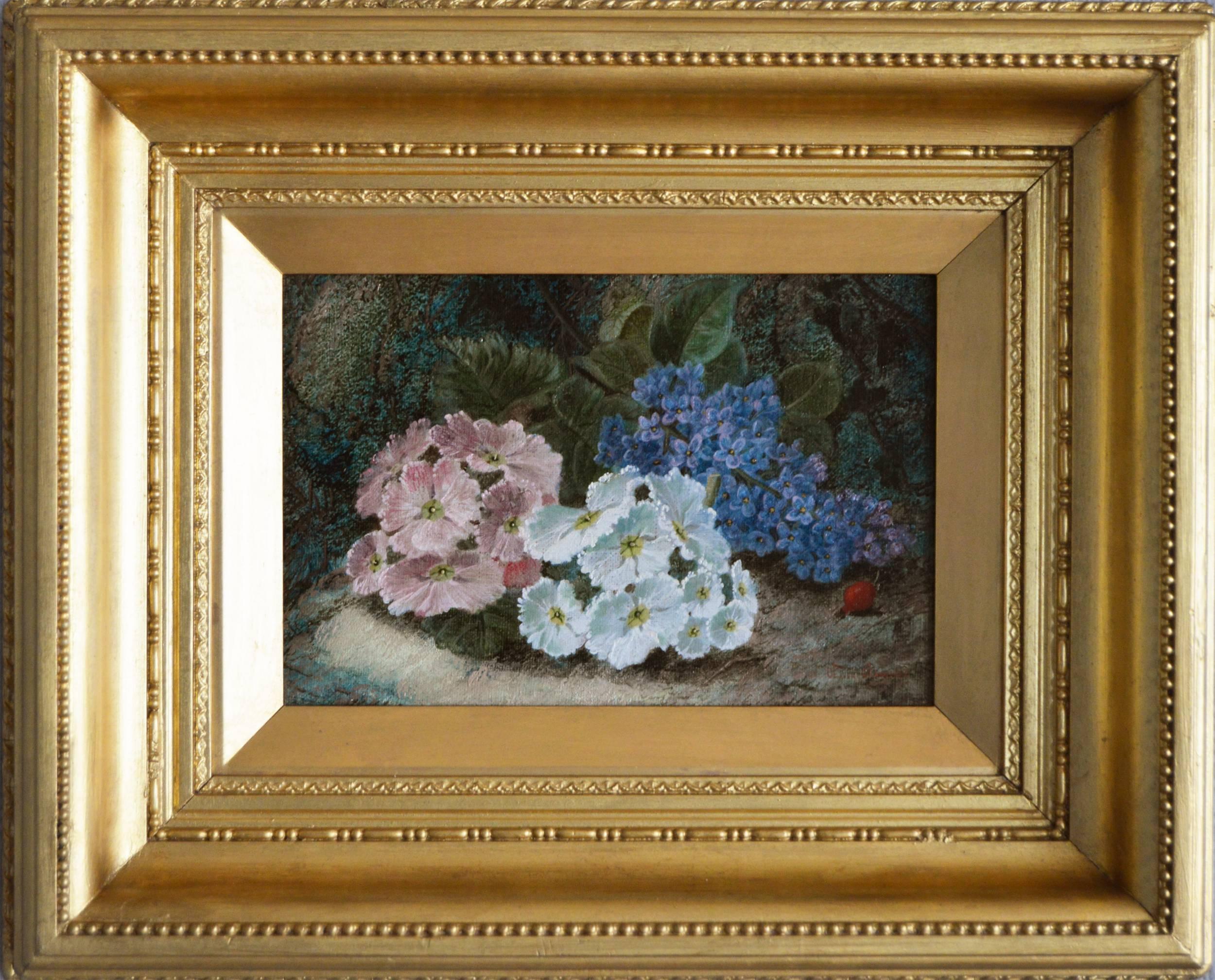 19th Century pair of still life oil paintings of fruit and flowers - Painting by Oliver Clare