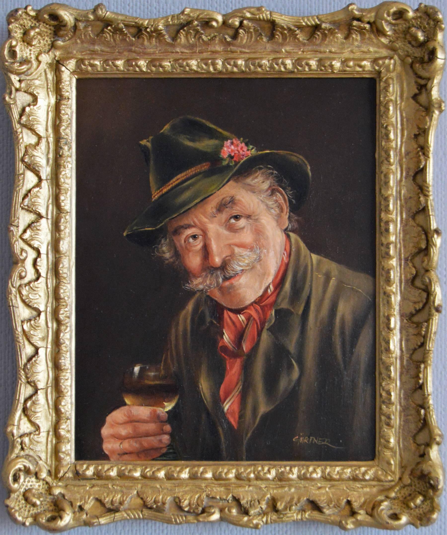 Hermine Gartner Portrait Painting - Glass of Moselle, oil on panel 