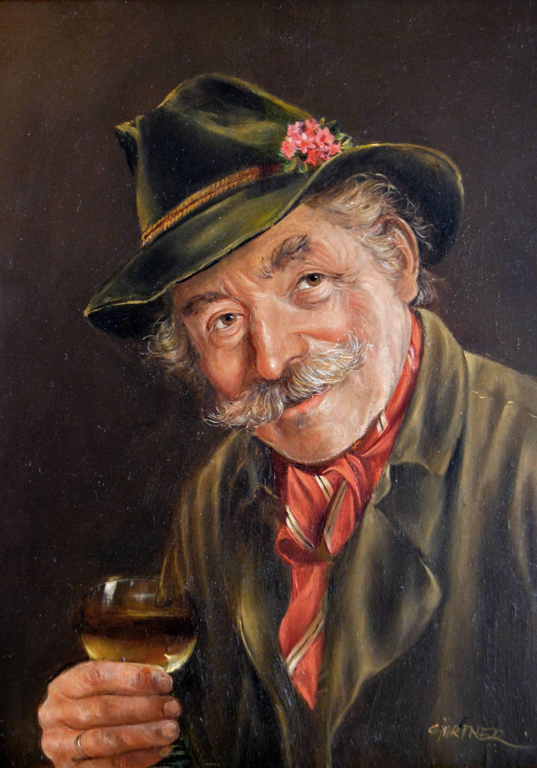 Glass of Moselle, oil on panel  - Painting by Hermine Gartner