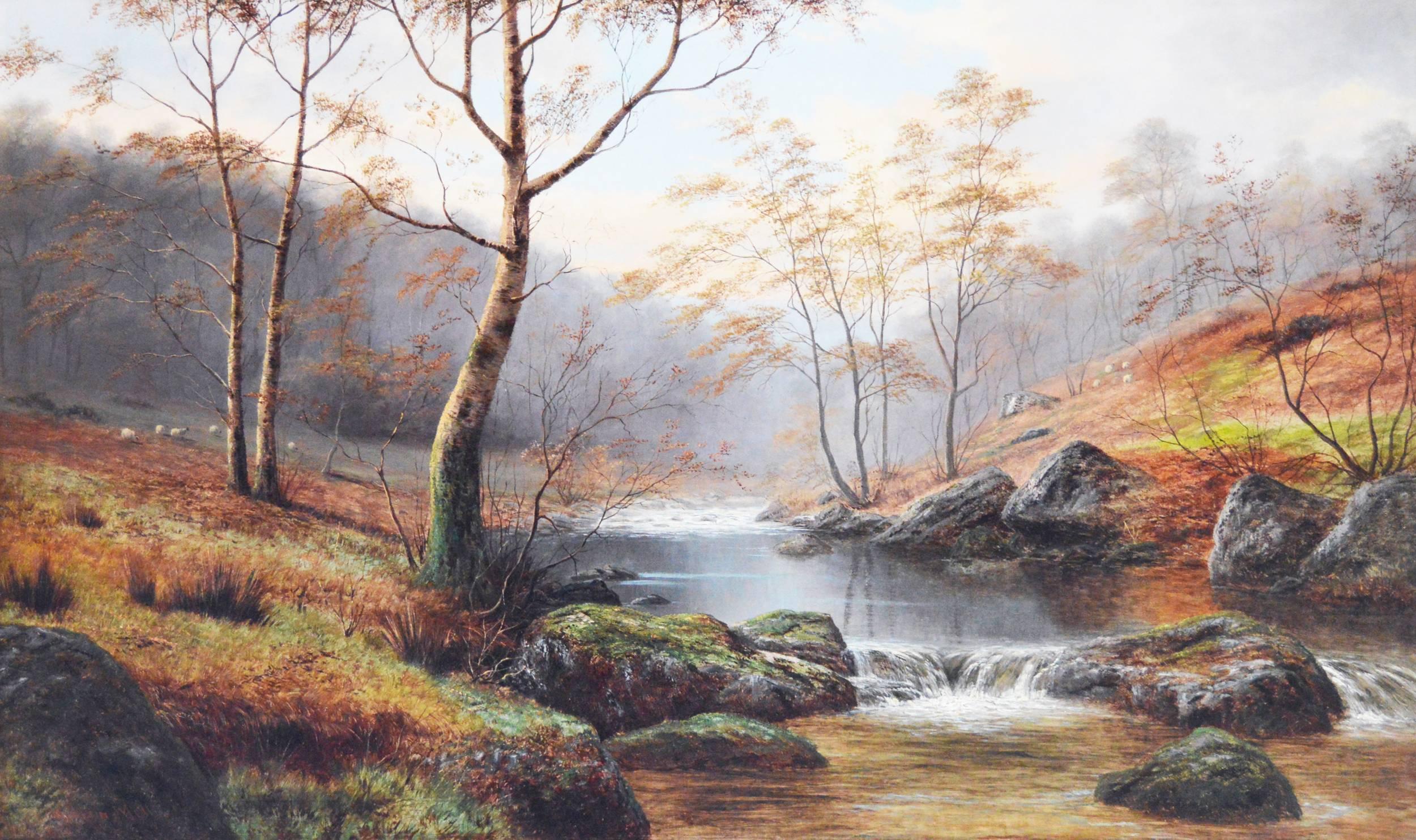 On the Greta, near Barnard Castle, oil on canvas - Painting by William Mellor