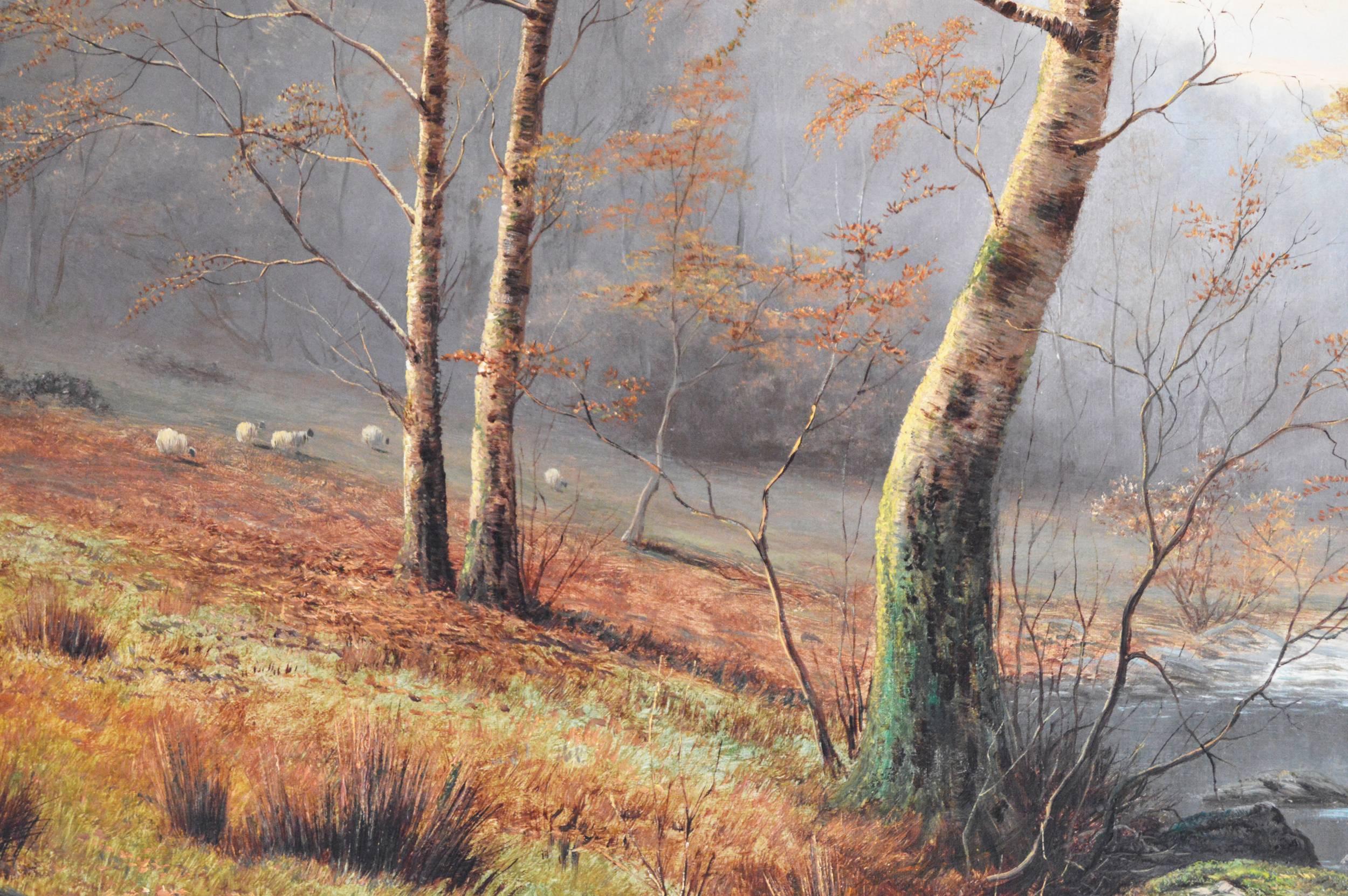 On the Greta, near Barnard Castle, oil on canvas - Brown Landscape Painting by William Mellor