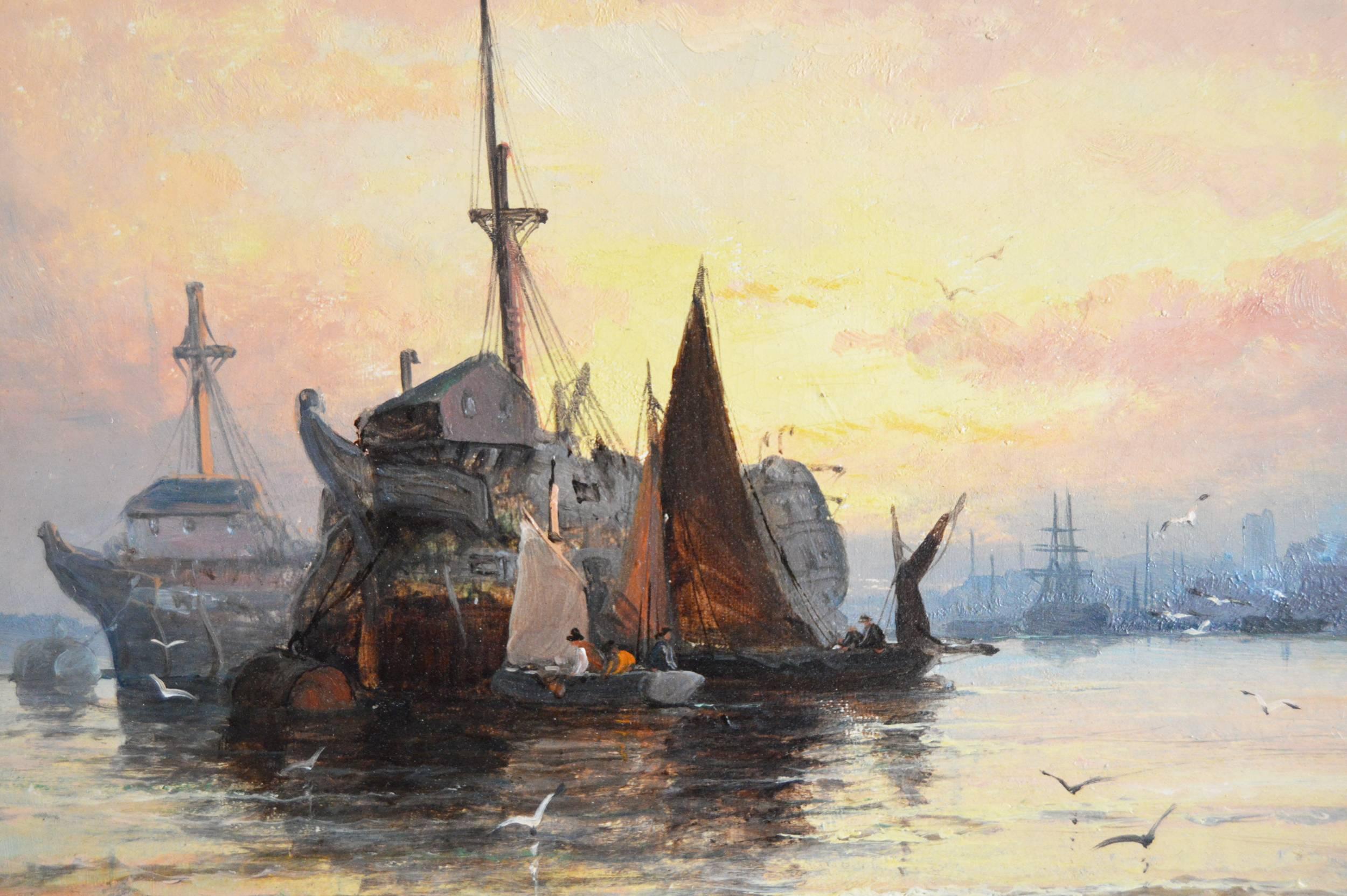 Calm Waters, oil on canvas - Victorian Painting by Hubert Thornley