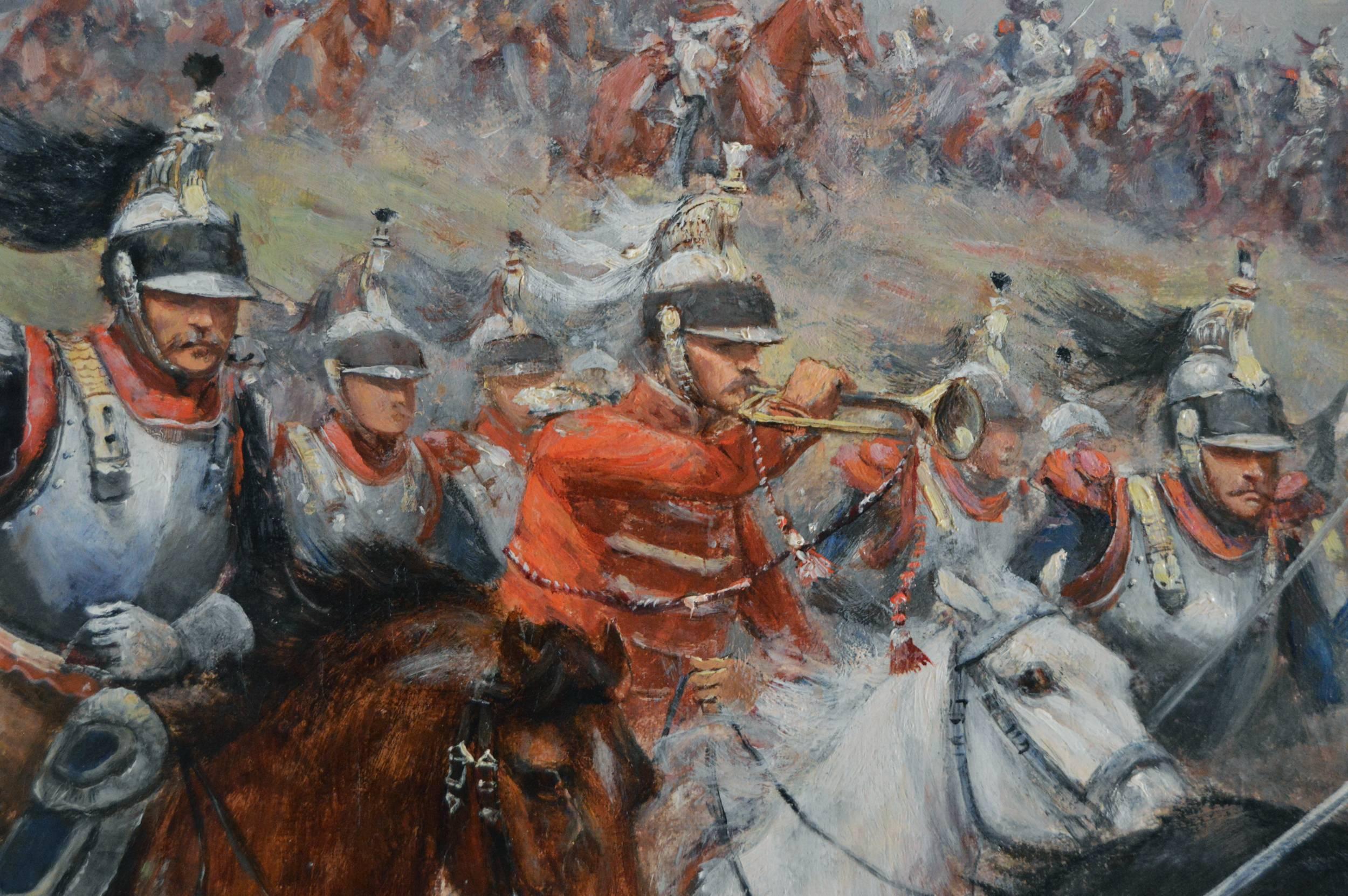 Marshall Ney Leading a Charge of the French Cuirassiers at Waterloo - Victorian Painting by Paul Emile Léon Perboyre