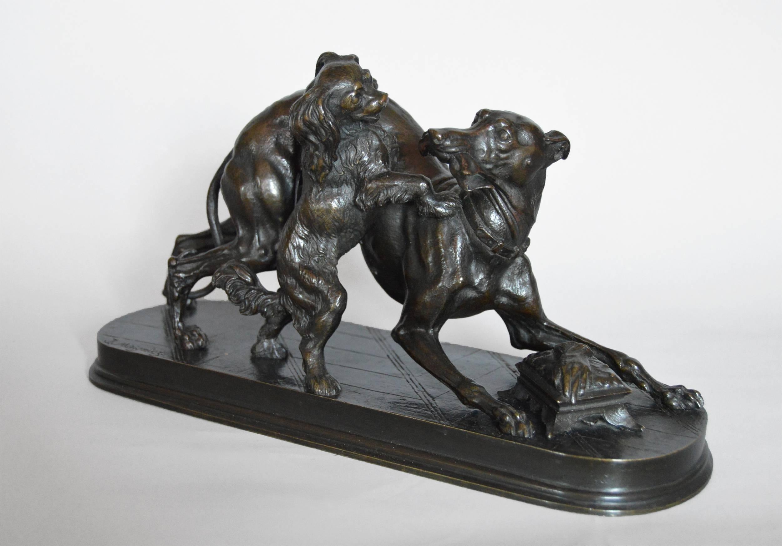 Jules Moigniez Still-Life Sculpture - Whippet & King Charles Spaniel, Bronze Sculpture 
