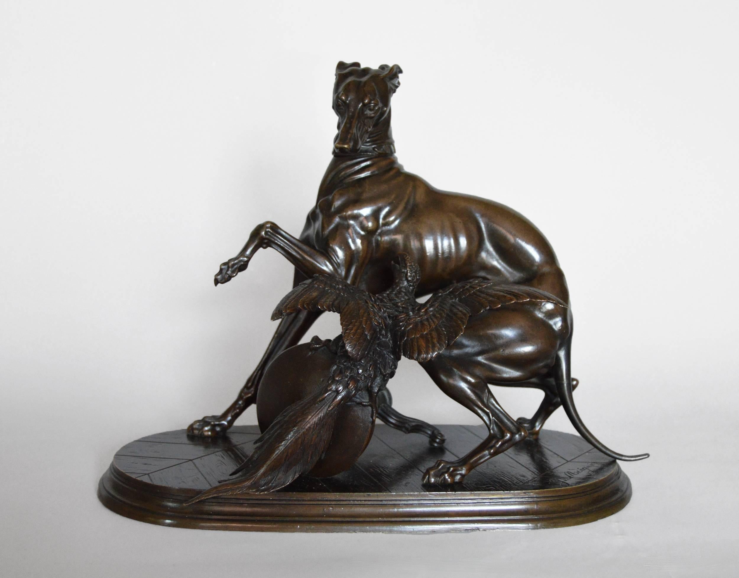 Jules Moigniez Still-Life Sculpture - Whippet & Macaw, Bronze Sculpture 