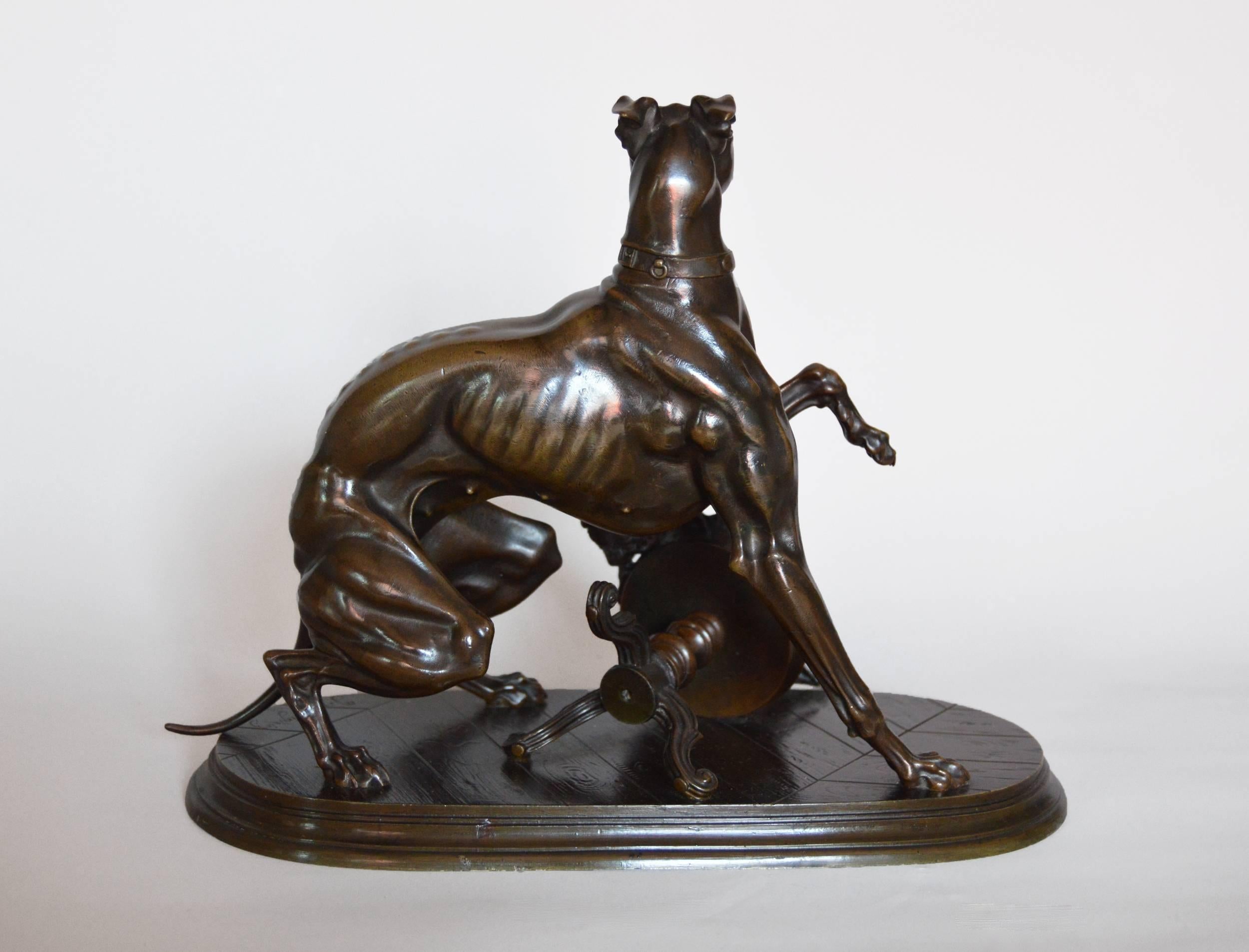 Whippet & Macaw, Bronze Sculpture  - Gold Still-Life Sculpture by Jules Moigniez