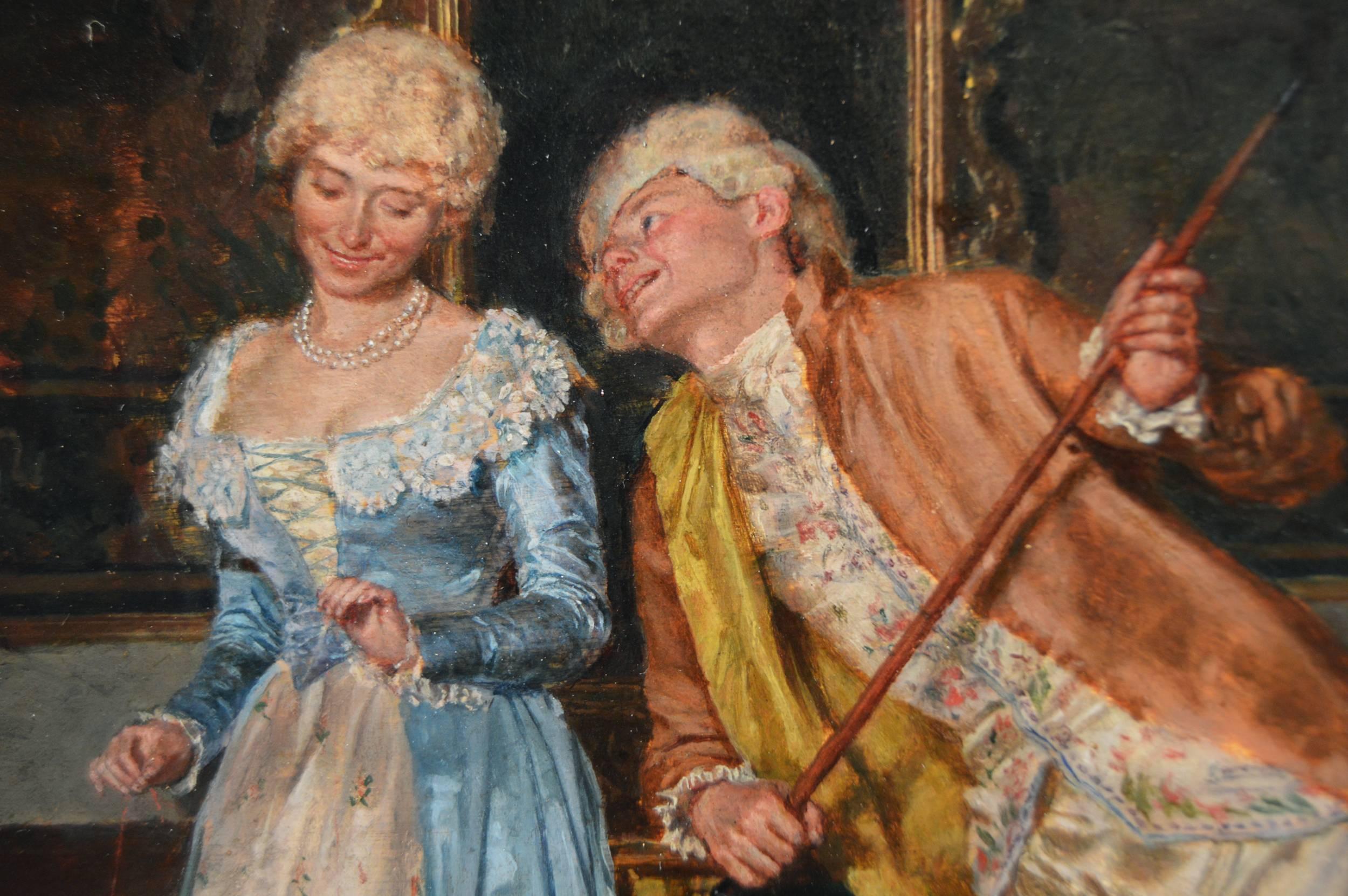 The Marriage Contract, Oil on panel - Brown Figurative Painting by Felice Vezzani
