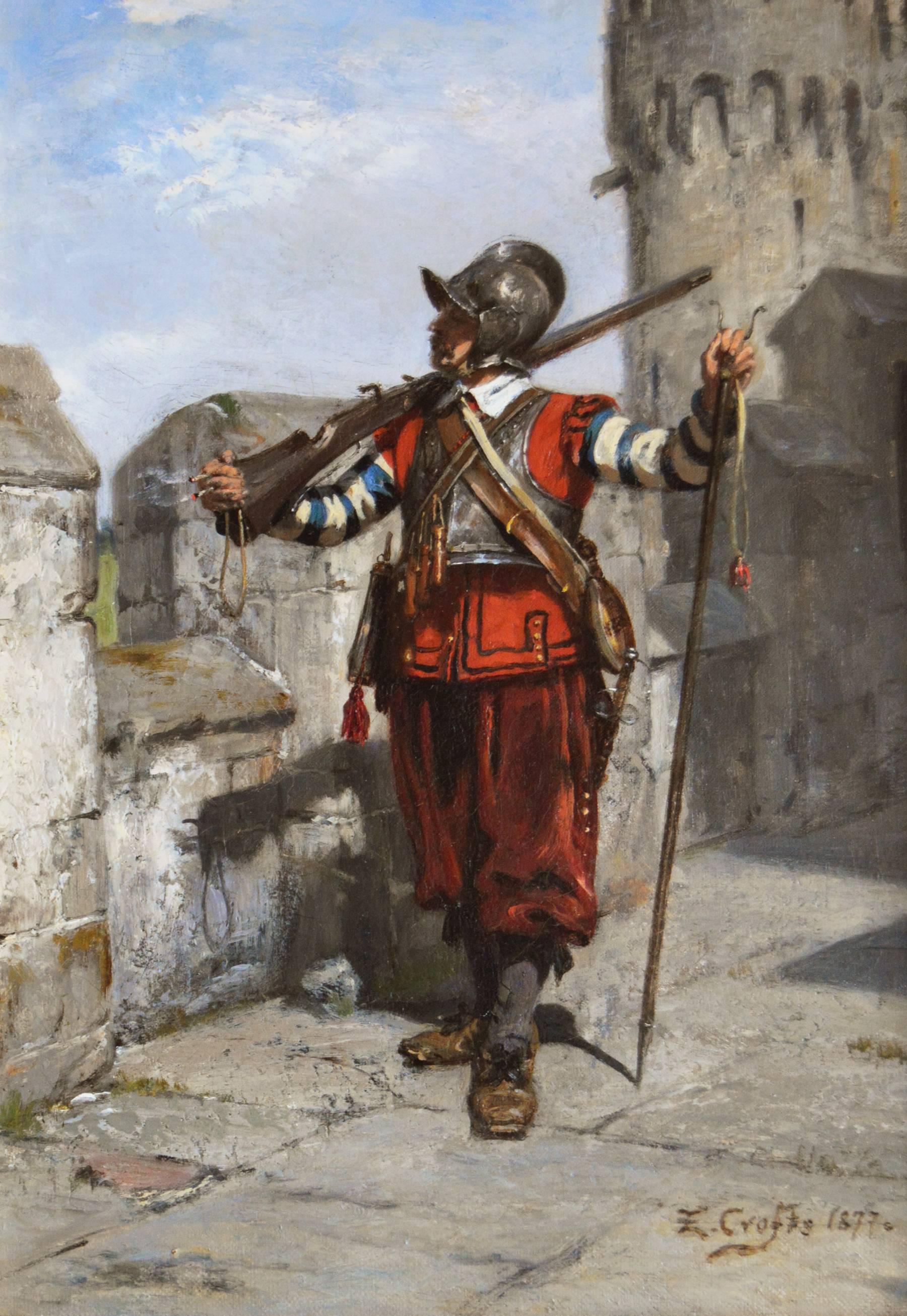 On Guard, Oil on canvas  - Painting by Ernest Crofts