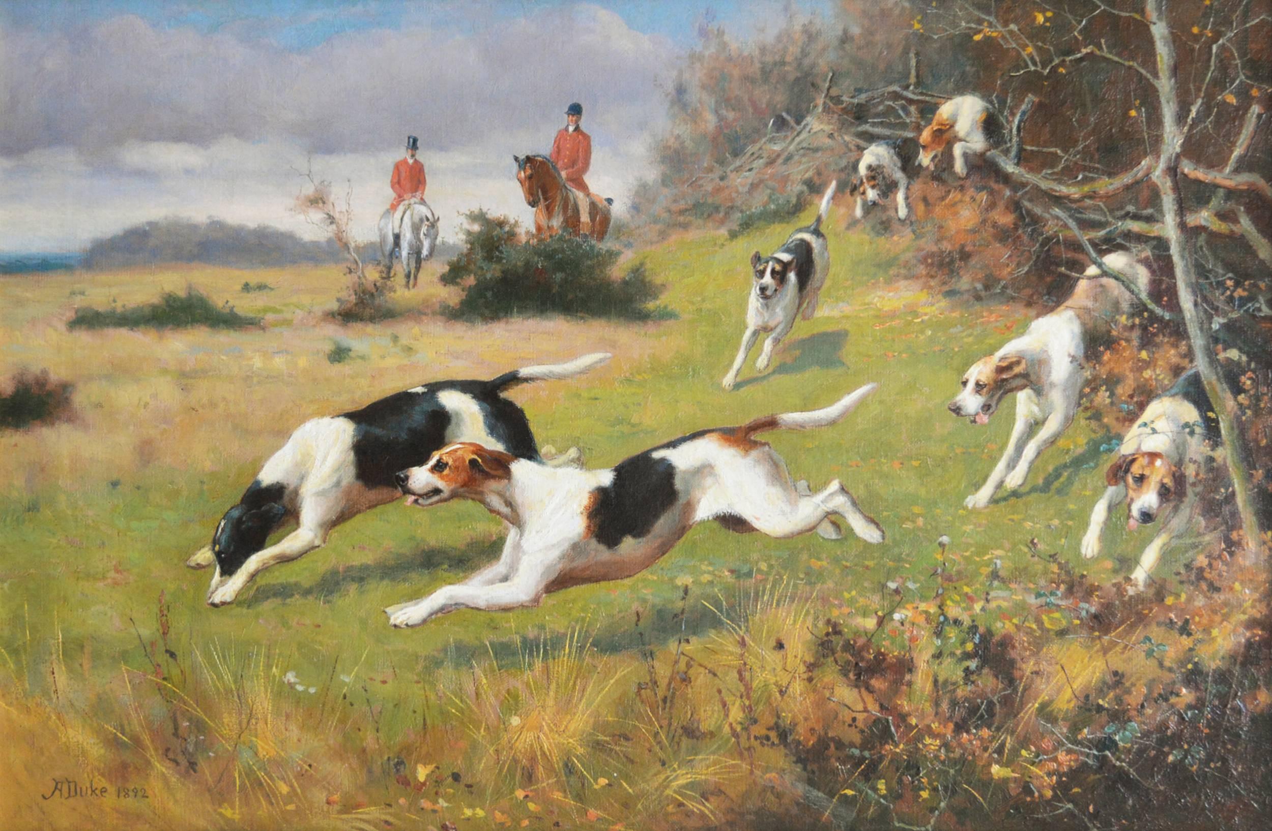 On the Scent, oil on canvas - Painting by Alfred Duke