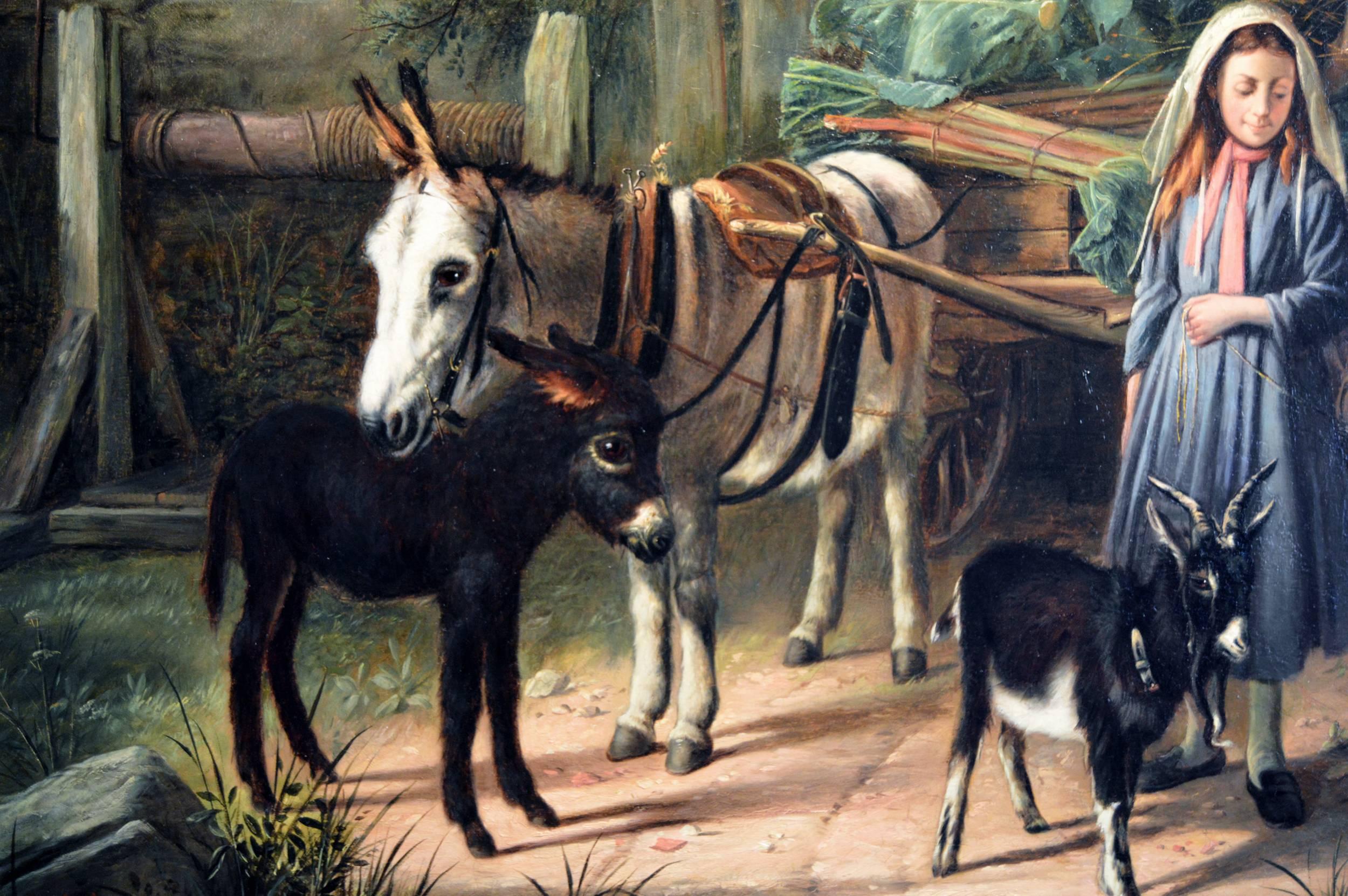 Market Day, oil on canvas - Victorian Painting by Charles Hunt