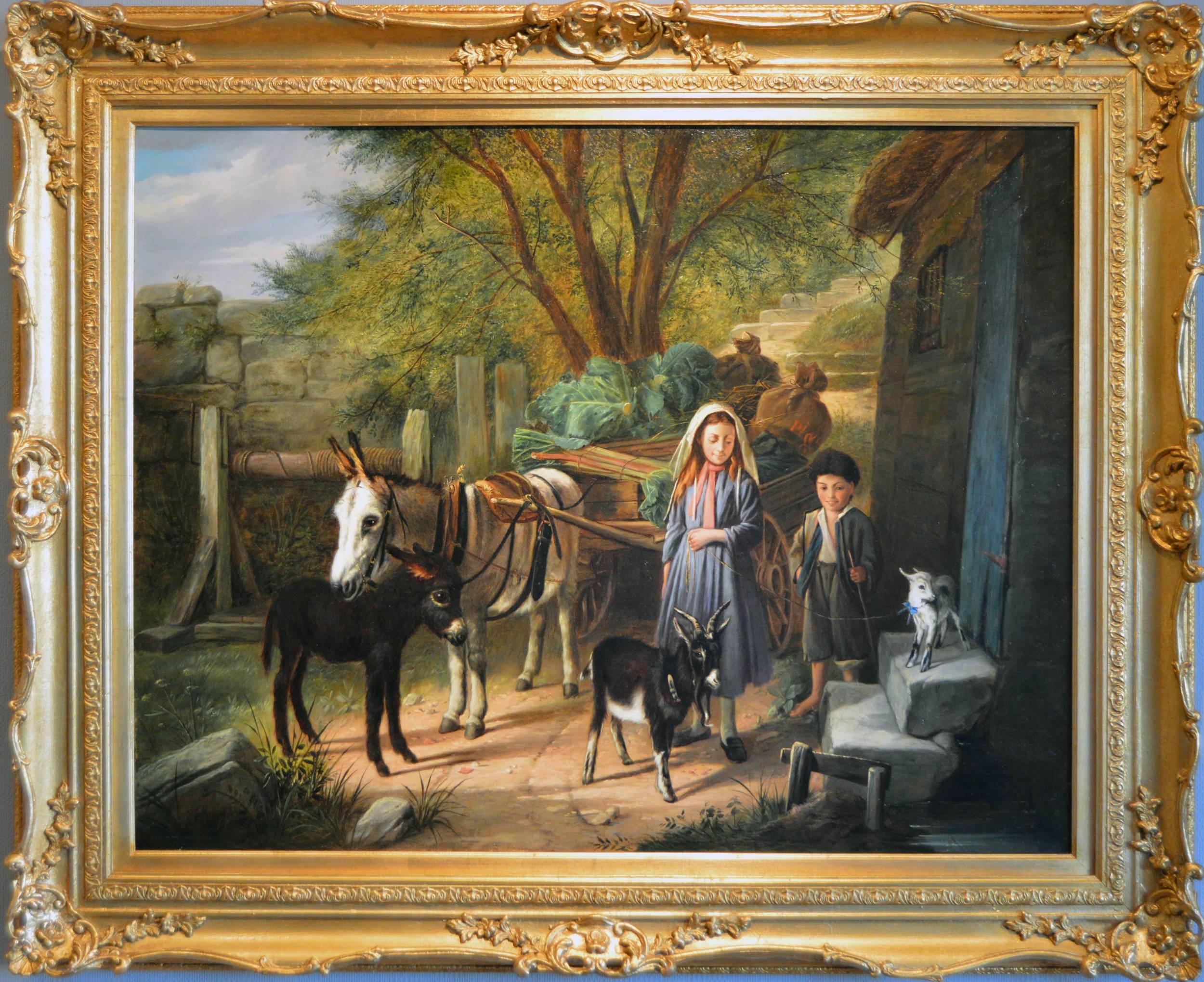 Charles Hunt Figurative Painting - Market Day, oil on canvas