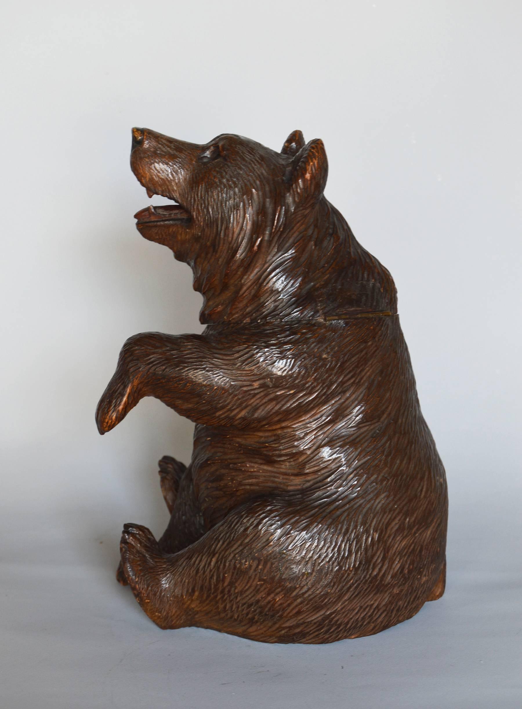 Swiss Black Forest Carved Bear Tobacco Jar, C1900 - Victorian Sculpture by Unknown