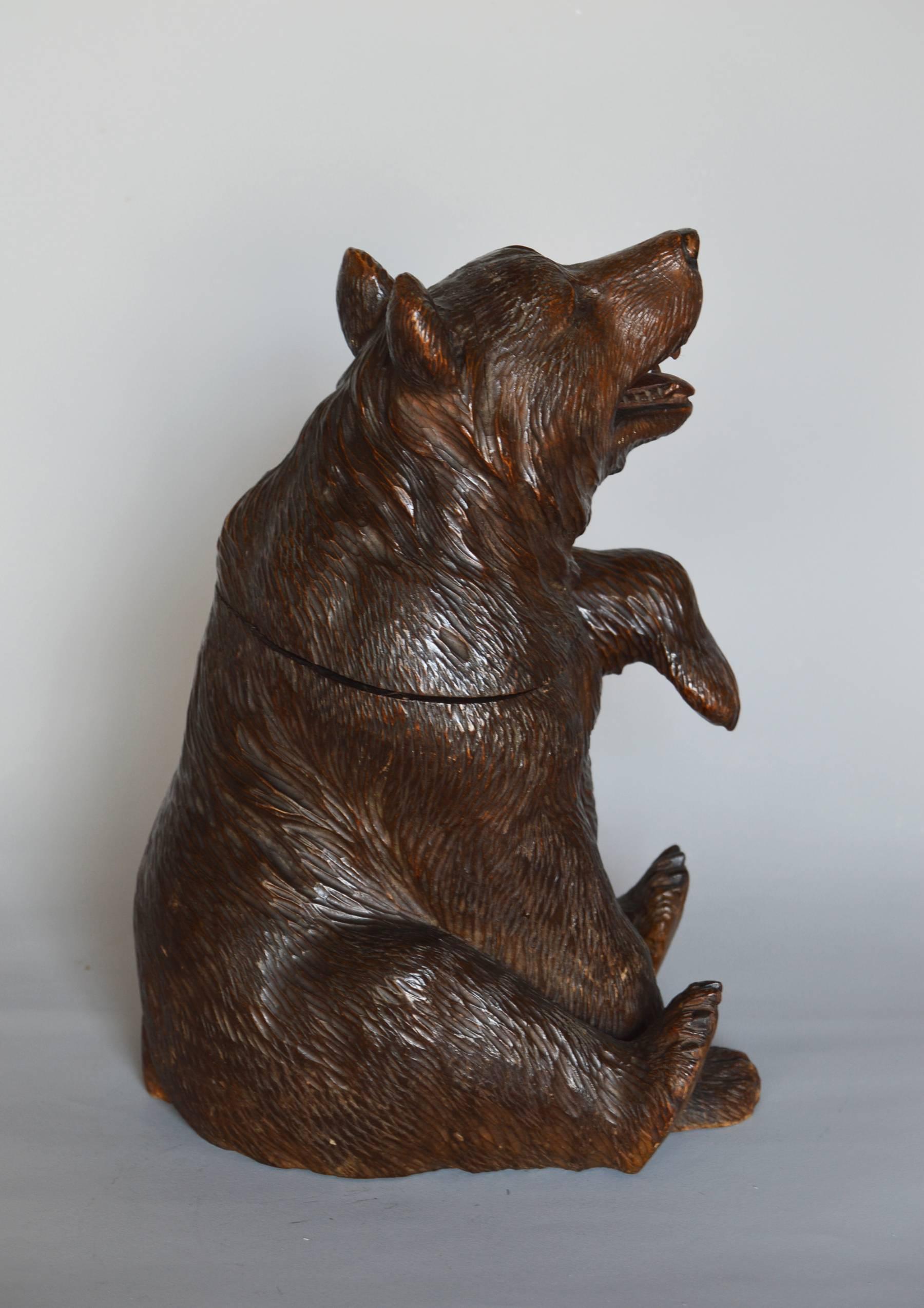 Swiss Black Forest Carved Bear Tobacco Jar, C1900 - Sculpture by Unknown