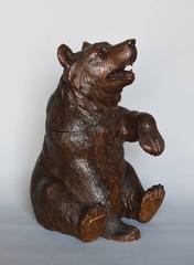 Antique Swiss Black Forest Carved Bear Tobacco Jar, C1900