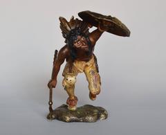Antique Native American Indian Crouching, bronze sculpture