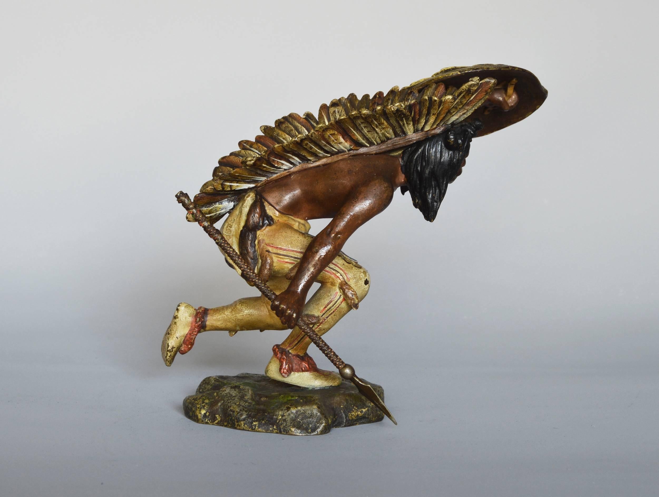Native American Indian Crouching, bronze sculpture 1