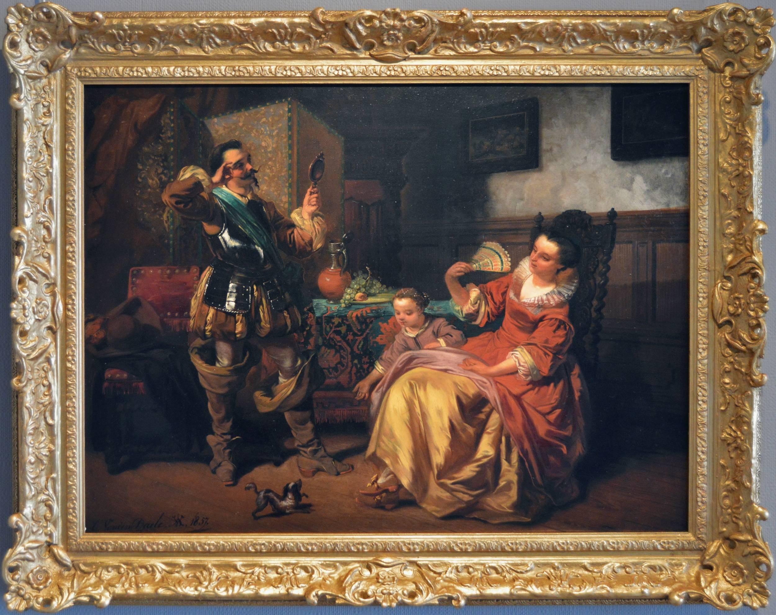 19th Century historical genre oil painting of a cavalier