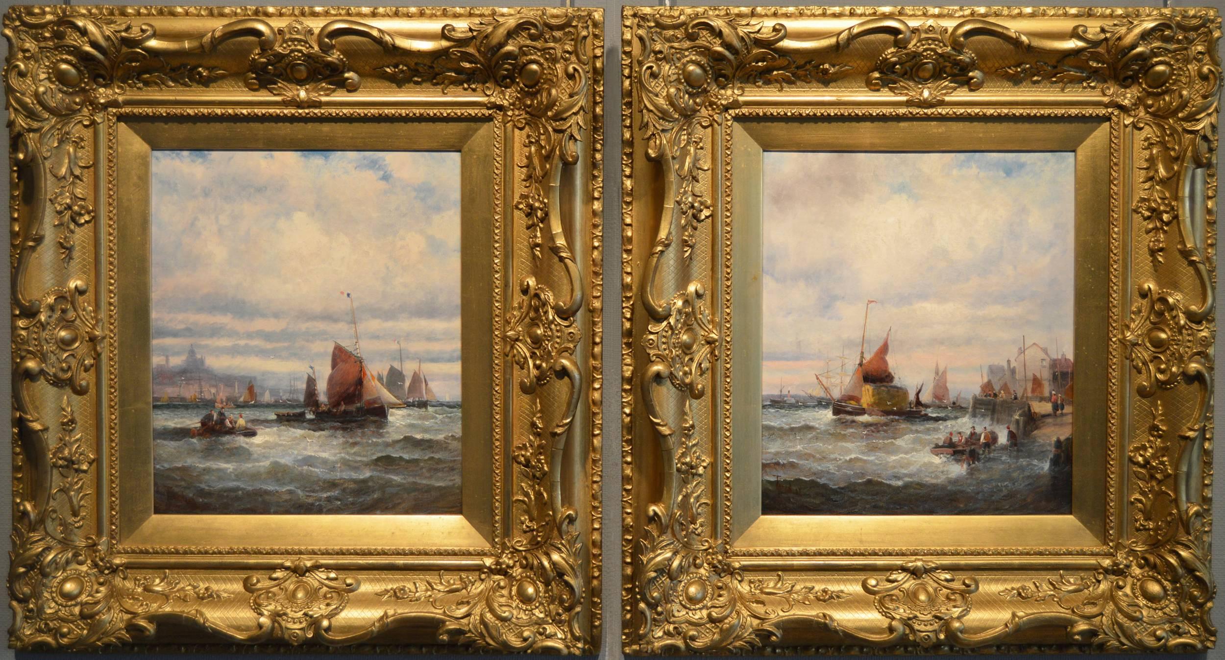 Hubert Thornley Landscape Painting - Fishing Boats, Boulogne; Hay Barges off the Thames