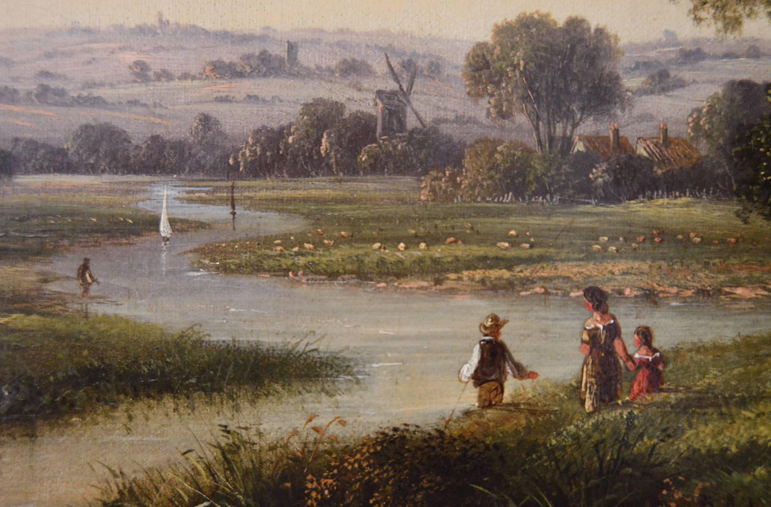 Walter Heath Williams
British, (fl. 1841-1876)
Figures by the River
Oil on canvas
Image size: 15½ inches x 23½ inches
Size including frame: 20½ inches x 28½ inches
Provenance: Mandell’s Gallery, Norwich
Walter Heath Williams was a landscape