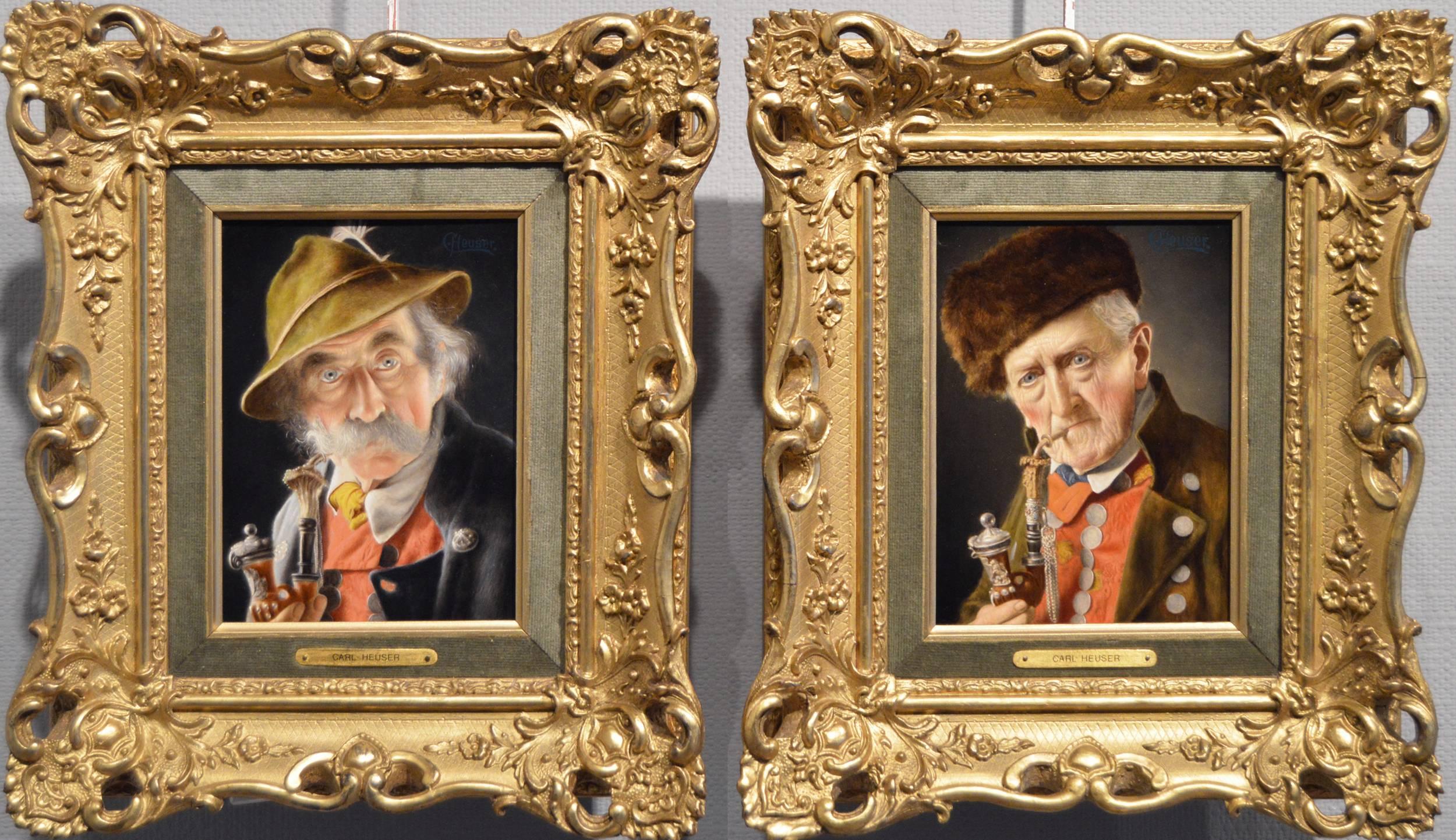 Carl Heuser Portrait Painting - 19th Century pair of oil painting portraits of Bavarian Gentlemen
