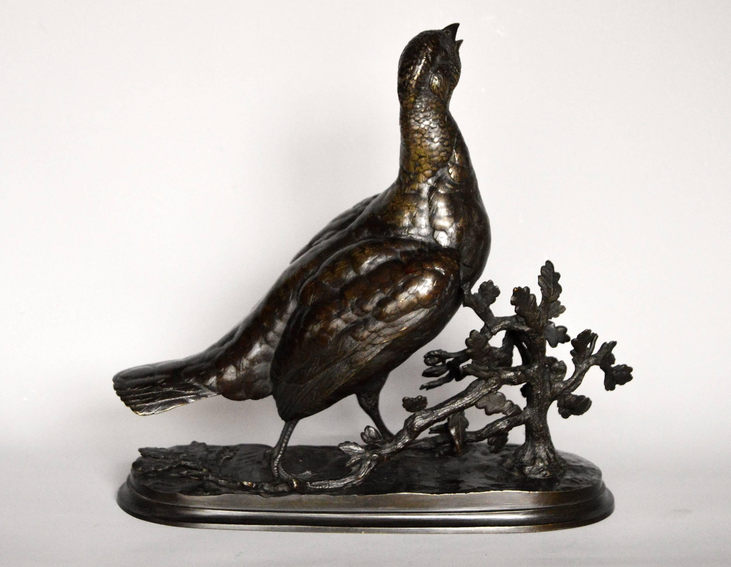 Pheasant - Gold Figurative Sculpture by Jules Moigniez